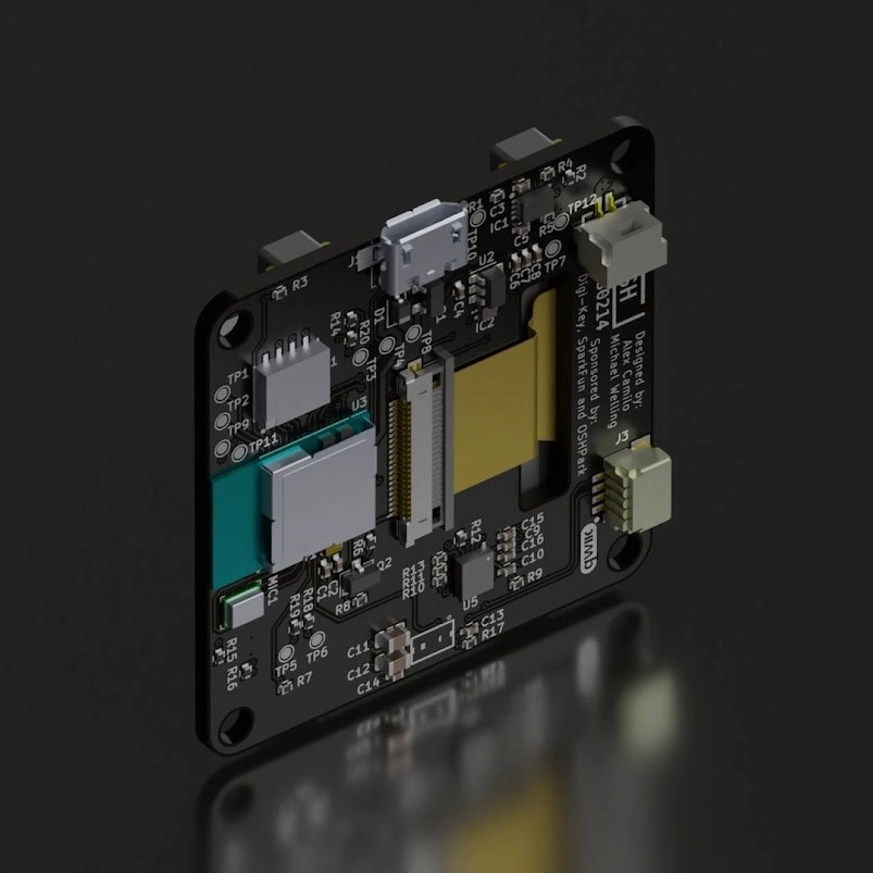 Carte électronique qui gère les systemes du drone - Image trouvée ici : https://wyolum.com/experimenting-pcb-rendering-using-kicad-freecad-and-blender/