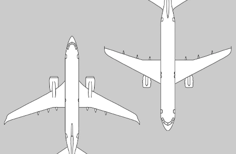 Image en nuances de gris montrant 2 illustrations d'avions vues de haut.